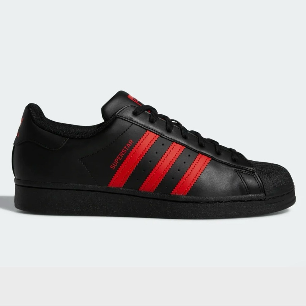 Adidas Superstar Black with Red Stripes 9 - Picture 2 of 6
